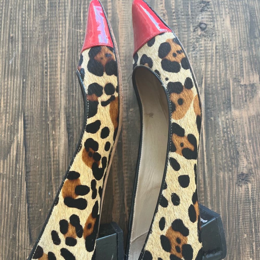 Kate Spade of New York Leopard Print Calf Hair Red Cap Toe Women's Shoes
